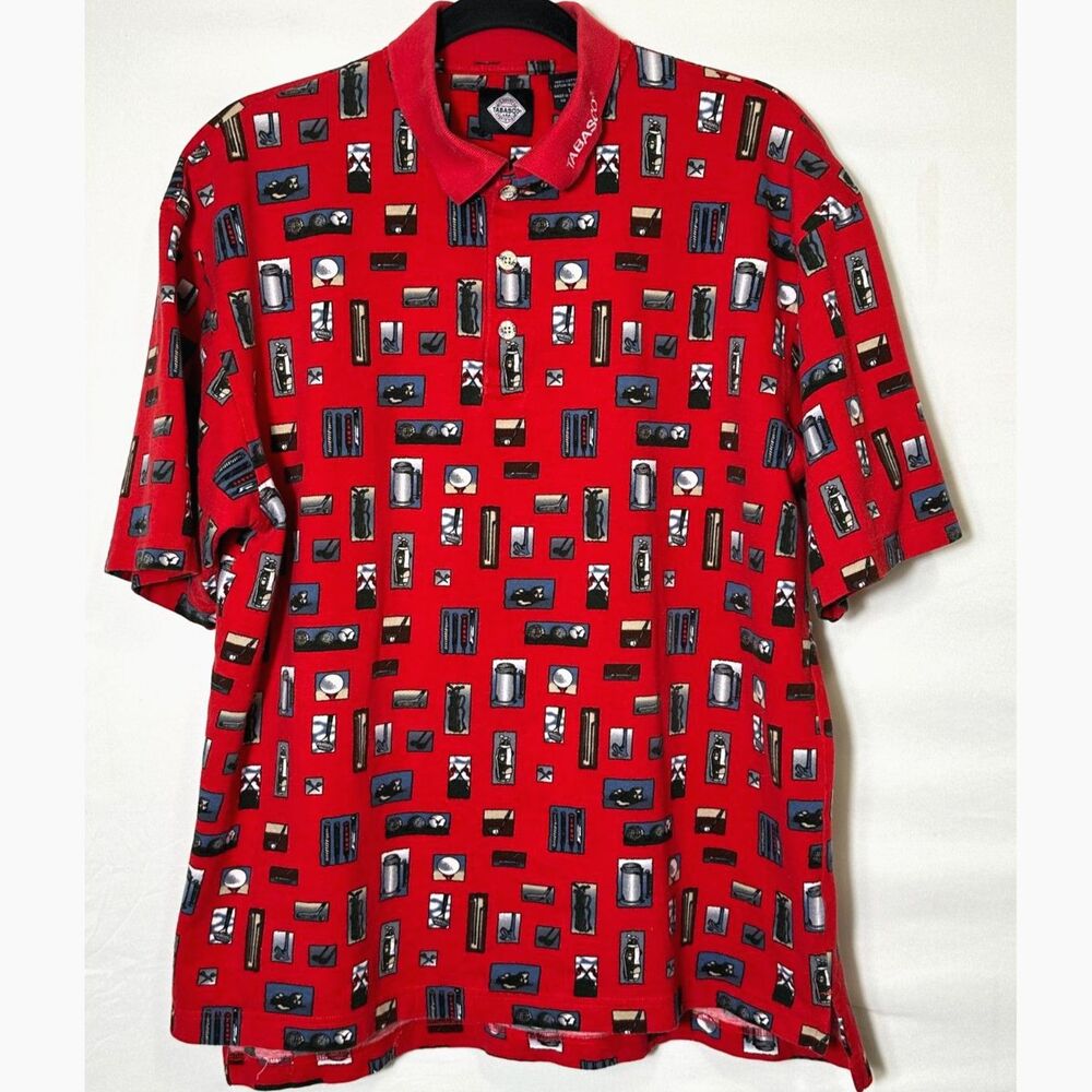 Tabasco McIlhenny Sportswear Men's Vintage All Over Graphic Golf Motif Polo SZ L